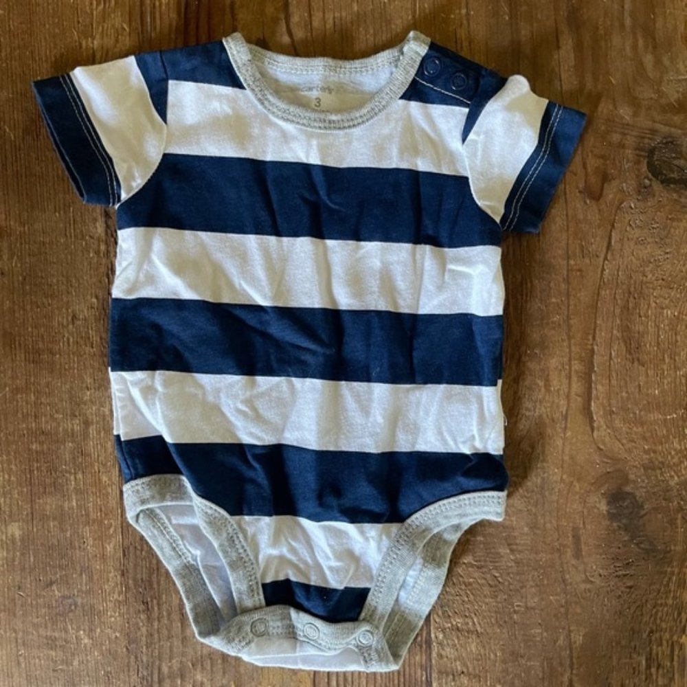 Carters 3 month blue white striped onesie play suit baby